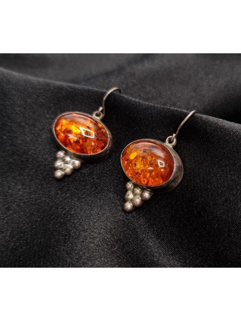 Vintage 925 Sterling Silver Amber Drop Earrings